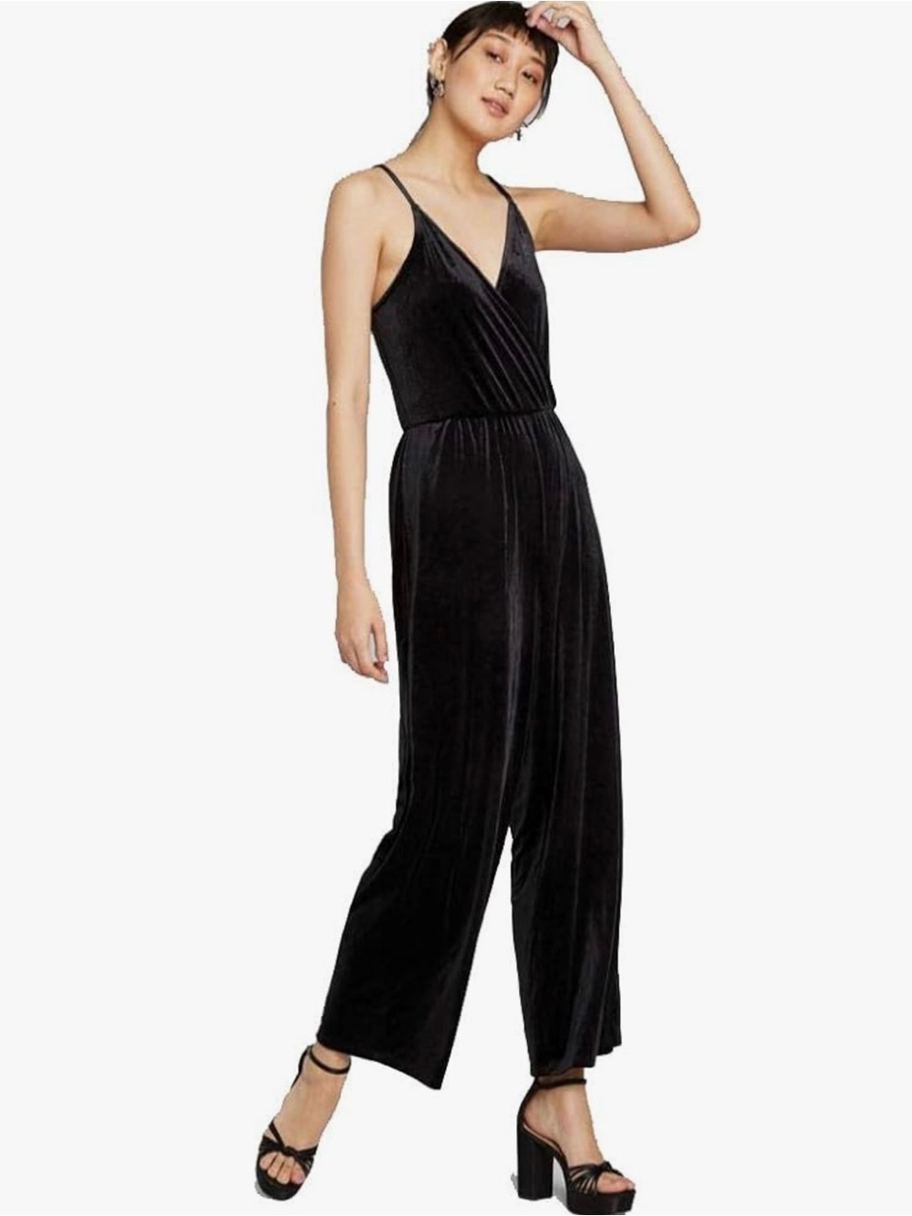 wild fable Black Velvet Wide-Leg Jumpsuit